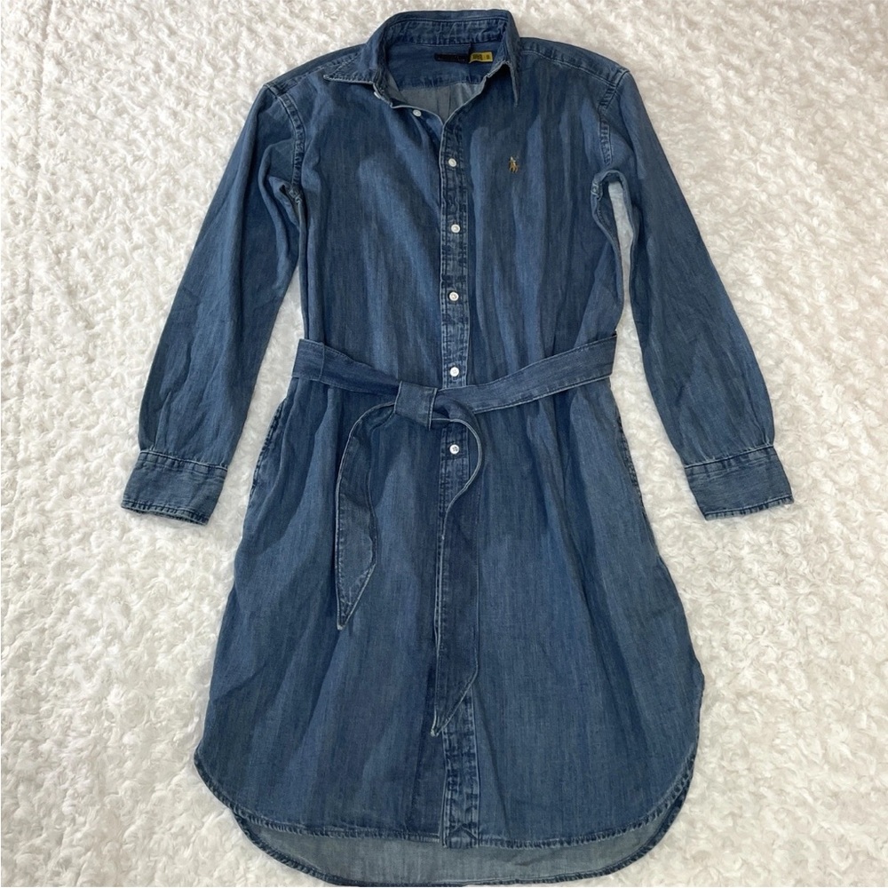Ralph Lauren Dark Blue Denim Shirt Dress with Waist Tie